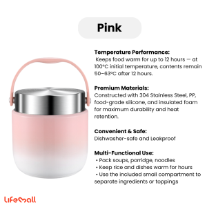 LifeMall Thermal Insulated Lunch Box 1.2L 1.5L - 12H Hot & Cold Food Jar Stainless Steel Leak Proof