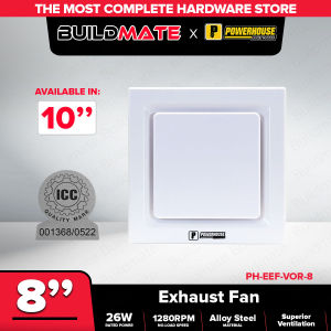 BUILDMATE POWERHOUSE Electric Exhaust Fan Ceiling Mounted Vortex Series 8" Inch & 10" Inch PH-EEF-VOR PHE