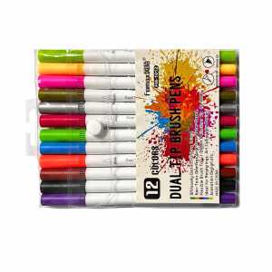 Dual Tip Brush Pens – 12 Colors Water-Based Non-Toxic Art Markers for Calligraphy Drawing & Coloring (Fomax FM-1012)