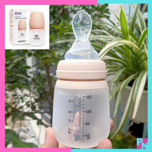 Bình tập ăn cổ rộng 160ml cho bé bình tập ăn dặm silicone muỗng thìa silicon bóp mềm (Không BPA/BPS) Có thể đút sữa