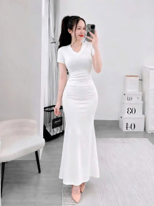 Set áo cổ tim tay ngắn kèm chân váy dài đuôi cá KVYBODY S44 chất thun cotton borip lụa dày mịn co giãn