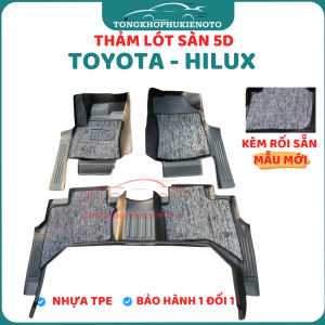 Thảm sàn nhựa 5D SẴN RỐI Tràn Viền Xe TOYOTA - HILUX 2015 - 2025 NHỰA TPE không mùi chuẩn khít form xe - HH