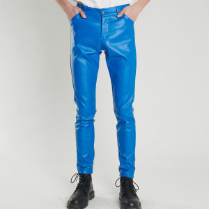 Thoshine Brand Men Leather Pants Skinny Fit Elastic Fashion PU Leather Trousers Nightclub Party & Dance Pants