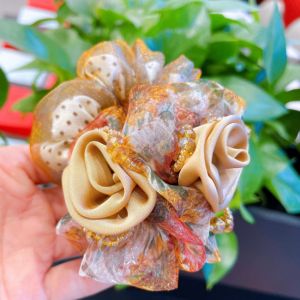 เครื่องประดับผมยางรัดผมเชือก MODE Korea สำหรับสุภาพสตรีขนาดใหญ่ที่รัดผมดอกไม้คู่ที่แต่งผมสวยหรูเชือก