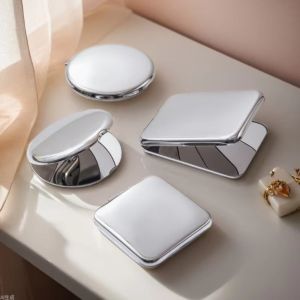 CHLOCH Mini Makeup Mirror Cosmetic Tool Double-Sided Stainless Steel Mirror Foldable Round/Square Shape Beauty Mirror Women