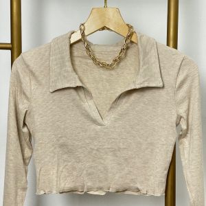 Crop Top Rib Lengan Panjang / Crop Top Long Sleeve Rib / Crop Top Kerah Lengan Panjang Wanita 4554