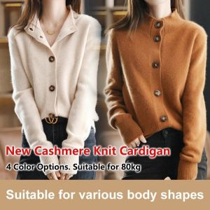 Vintage standup collar knitted sweater loose short jacket women cashmere knit cardigan outwear