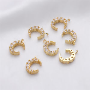 14K Gold Plated Zircon Charms Crescent Shaped Pendants Earrings Beads For DIY Jewelry Making Necklace Bracelets Accessories