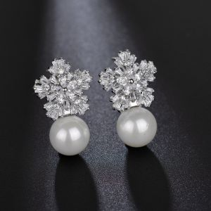 Qingxing Pearl Zircon Earrings Japanese and Korean Style Snowflake Earrings Accessories Direct Sale from Manufacturer Best Seller S925 Sterling silver stud earrings
