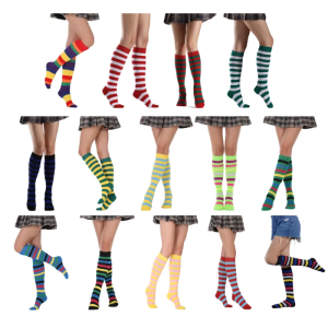 Colorful Striped Knee Socks Women Girls Cosplay Party High Knee Elf Socks Casual Elasticity Long Striped Stocking Socks