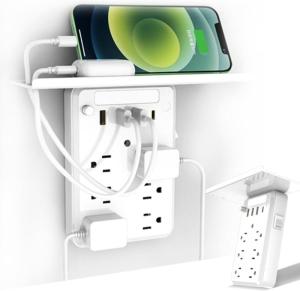 Ổ cắm trên tường Extender với kệ đêm 2025 mới 9 trong 1 ổ cắm Extender với kệ đa cắm ổ cắm Splitter với bảo vệ tăng bao gồm 6 cửa hàng 3 cổng USB cho nhà (1PC)
