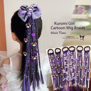 2024 2pcs set Childrens Wig Braid Hair Tie Girls Kuromi Hair Ring Set Accessories