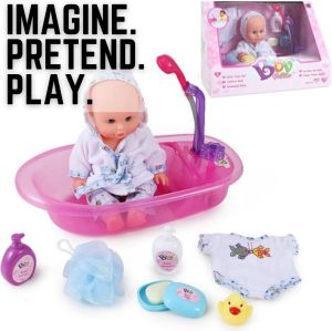 Baby Bath Toys 13-Inch Little Newborn Doll Bath Set - Real Working Bathtub with Detachable Shower Spray and Accessories for Kids Pretend Play