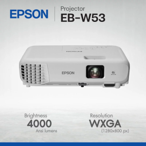 Epson EB-W53 Projector โปรเจคเตอร์ เครื่องฉาย 4000 Ansi Lumens WXGA (HD 16:10 เหมาะสำหรับห้องประชุมใหญ่/ห้องเรียน/ออฟฟิศ สู้แสง ร้านอาหาร คาเฟ่ ดูหนัง ดูบอล ออกใบกำกับภาษีได้ ประกันศูนย์ 2 ปี)