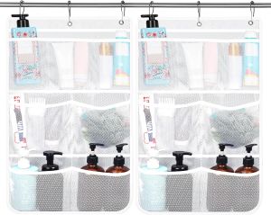 2 Pack Mesh Shower Hanging Caddy 7 Pockets Hanging Shower Organizer with Metal Loop Portable Bathroom Shower Bag for Shampoo Body Wash Soap and Cruise Ship Essentials