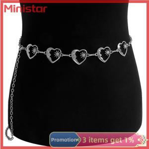 Ministar Harajuku Punk Moon Metal Belts Women Vintage Punk Gothic Moon Sun High Waist Chain Belts Pendant Belts Female