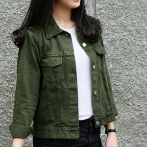 MAFIA-JAKET CROOP JEANS DENIM WANITA HIJAU ARMY CROPPING