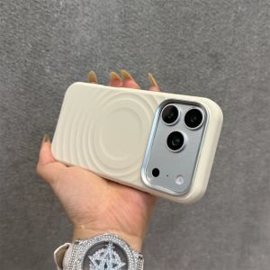 Alloy Lens Water Ripple for MagSafe Phone Case for iPhone 18 17 16 Pro Max 15 Wireless Charge Matte Liquid Silicone Cover Capas