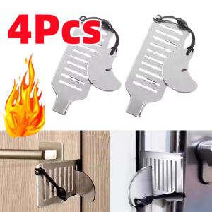 4Pcs Portable Door Lock Punch-free Security Door Lock Stopper Stainless Steel Safe Security Tool For Home