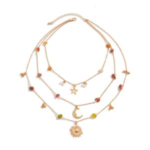 Multilayer Sweater Chain Necklace Featuring Star Moon and Sun Pendants Charm Necklace for Casual and Vacation Outfits
