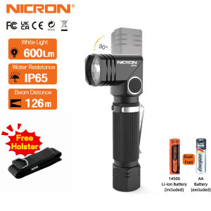NICRON Mini LED Flashlight B74e/B74uv/B74 600LM/700LM 90° Rotatable Head Torch Magnetic Back & Rotary Clip IP65 Waterproof Hands-Free Dual Fuel Light White/UV/Red Light Outdoor Camping Emergency Christmas Gift