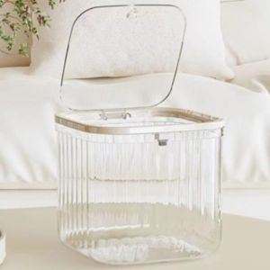 Press on Mini Desktop Trash Can Transparent High Aesthetic Paper Basket Household Bedroom Bedside Waste Paper Basket
