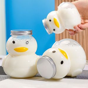 GORGE Thickened Cartoon Milk Tea Bottle PET Plastic Transparent Milk Tea Juice Cup Portable Empty Duck Water Bottle Couple Christmas Gift