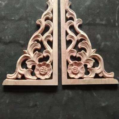 Ukiran sudut 1 pasang ornamen tempel kayu mahoni CSN2231