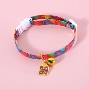 Pet cat dog collar with pendant and bell chinese-style hot stamping anti-suffocation adjustable necklace