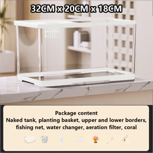 HIPIPET 40cmx25cmx21cm Large Size 360° Panoramic View No Water Change Fish Tank Transparent Fish Tank No Water Change Aquarium Beginner Fish Tank Fish Tank with Light Home Aquarium Living Room Fish Tank Decorative Aquarium Drop-Proof Fish Tank