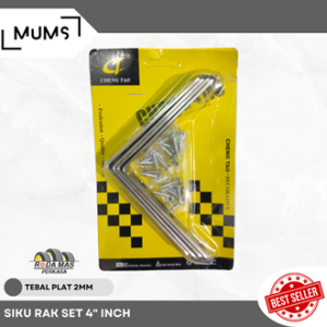 RMP - Plat Siku Rak Ambalan 4" Inch Set 4 Pcs / Siku Rak L Bracket Oval Penyangga Meja Kursi Lemari Tv Besi Stainless 10cm x 10cm Siku Rak Verseng Breket Braket Dinding Tembok 100mm x 100mm