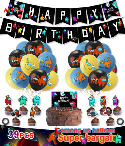 AliToys Among Us Toys Theme Happy Birthday Balloon Set Include Pull Flag Cake Card Banner Balloons for Birthday Party Decoration Package for Boy and Girls Christmas Gift