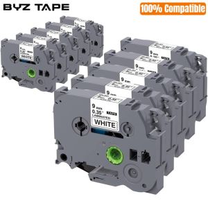 BYZ TAPE TZe221 9mm 10PCS TZe221 Compatible for Brother P-Touch Tze-221 Tze221 Tz221 Tz-221 Black On White Laminated Label for Ptd210 Pt-H100 Pth110 Pt-D400Ad Ptd600 Pt-1290 PT-D600 Label Maker