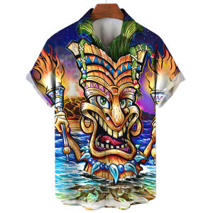 ZEEMIN  2024 Tiki Mens Shirts Streetwear Beach Male Top Short Sleeve Skull 3d Hawaiian Shirt Man Oversized Summer Casual Shirt For Men