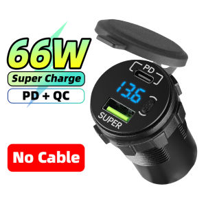 เครื่องชาร์จ USB เบ้าปลั๊กชาร์จเร็ว66W ชนิด C PD สวิตช์เปิดปิด3.0โวลต์มิเตอร์กันน้ำ12V/24V สำหรับรถยนต์เรือ Rv ทะเลยานพาหนะ
