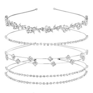 4Pcs Sparkling Rhinestones Bridal Headbands Silver Glitters Hair Accessories for Wedding Party Women Girls