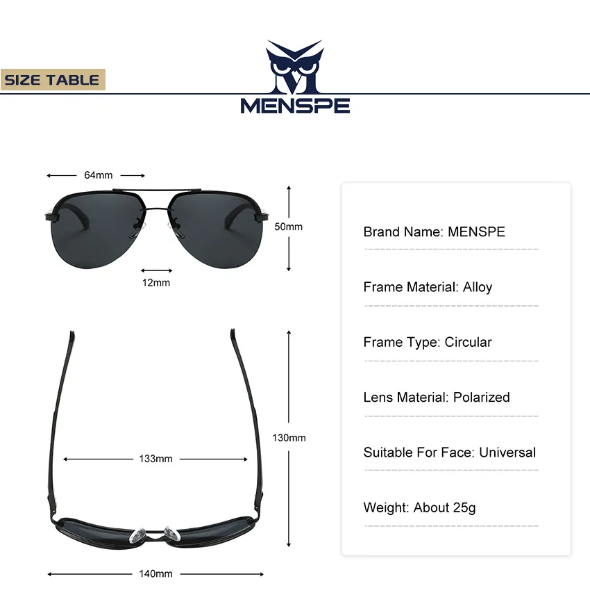 MENSPE Classic Polarized Men Sunglasses for Men UV400 Protection Cermin  Mata Hitam Men Sun Glasses Driving