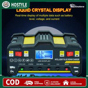 12V 24V Automatic Smart Car Battery Charger with LCD Display Automatic Smart Trickle Charger EU Plug Battery Maintainer Trickle Charger for Car Truck