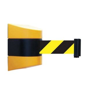 Belt Length Wall Mounted Retractable Belt Barrier With Yellow / Black Striped Caution Belt 5-10M