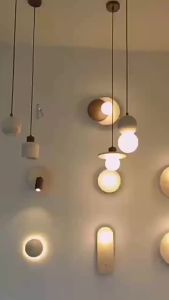 Vintage Pendant Light Natural Yellow Stone Home Bedroom Restaurant Pendant Lamp Ceiling Hanging Lamp Pendent Ceiling Light