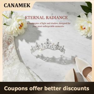 【 CANAMEK 】 Wedding Hair Tiara Crystal Bridal Tiara Crown Silver Color Diadem Veil Tiaras Wedding Hair Accessories Headpieces Head Jewelry