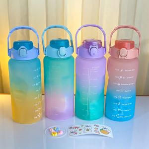 Botol Minum 2lt Viral Warna Gradasi Pelangi Rainbow Botol Motivasi Free Stiker 2D+3D bisa tempat HP