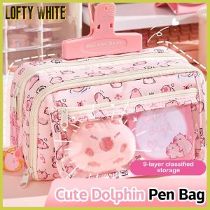 Lofty White Cartoon Pink Capybara Pencil Storage Bag Kawaii Pencil Box Large Capacity Pencil Case School Stationery Case Makeup Bag