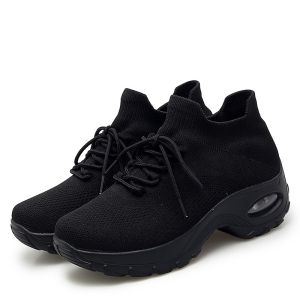 2023 New Black Rubber Laces Low Top Breathable Women Shoes Lady For Sports Running Versatile Sport Running Comfortable Sneakers Fashion Korean Flat Lightweight Plain Air Cushion Shoe05