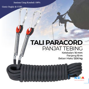Tali Paracord Panjang Tebing Climbing Rope 10 mm with Steel Buckle 10 Meter - P4 - Black