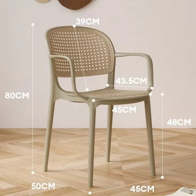BONA Nordic Stackable Plastic Chair With Backrest and Handrail Rattan Chair Home Armchair Dinning Chair