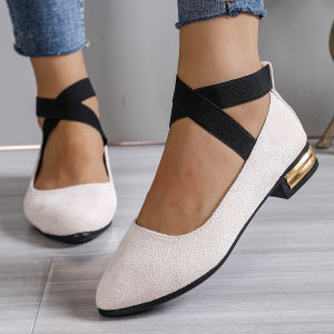 Free Shipping Shallow-Toe WomenS Flats 2026 Spring/Autumn New Collection Shallow-Toe Elastic Band Criss-Cross Design Plus-Size Pointed-Toe Flats For Women