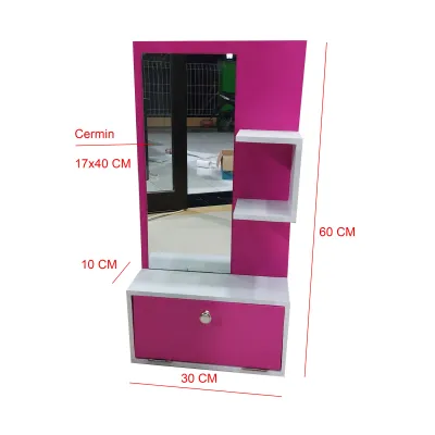 Rak Rias Gantung Dinding 60 x 30 x 10 Cm Warna Putih Pink Meja Minimalis