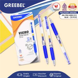 GREEBEL Pulpen Ballpen Pen Gel | GP-504 VIERO 0.5 BLUE 12 PCS | Pulpen Gel Greebel Pena Bolpen Bolpoin Gel