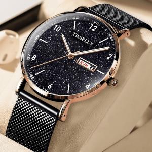 SRD Jam Tangan Pria Romawi Asli Analog Bisnis Kasual Mewah Tahan Air Dial Tipis Elegan Minimalis Hari Kalender Aktif Luminious Bercahaya Aksesoris Arloji Pria SRD Watches Strap Stainless Steel Padat - JXR-06